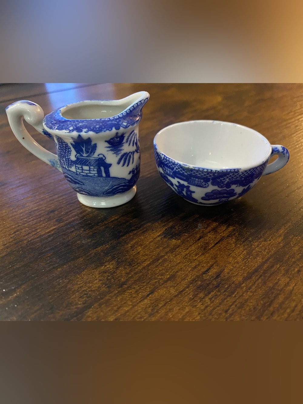 Miniature Porcelain Creamer & Teacup by Blue Willow China-Made in Japan